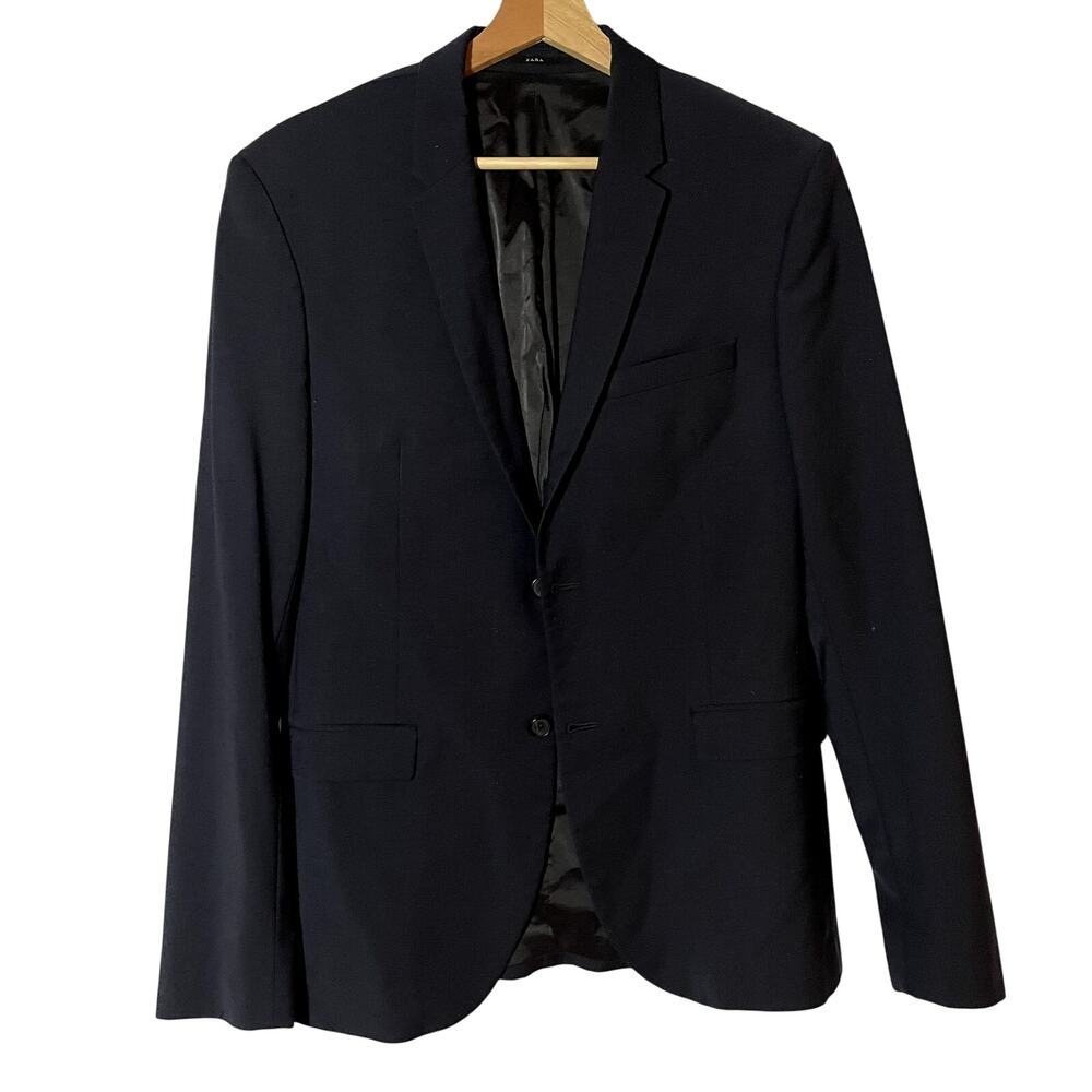 Zara wool blend navy blazer bi-stretch water oil repellent no wrinkle men's 38
